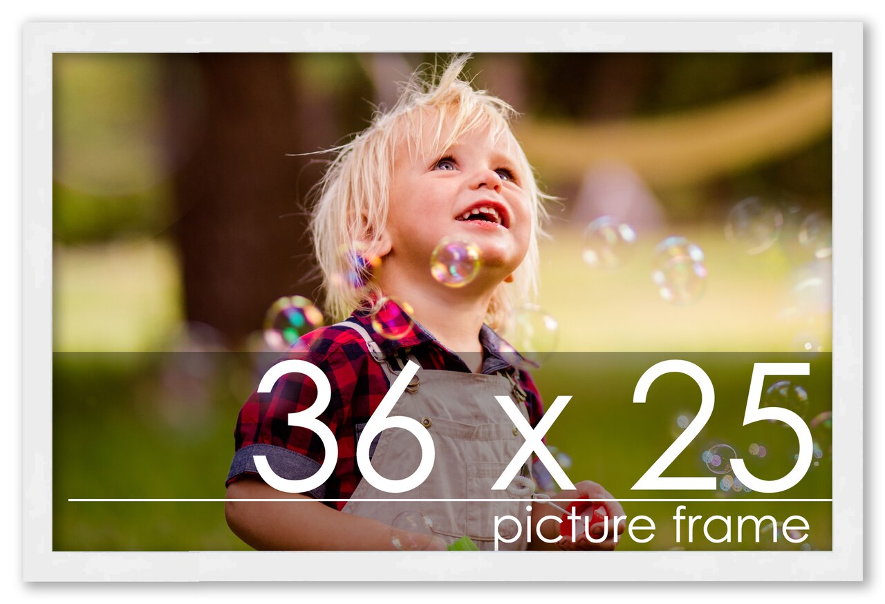 36x25 Solid Wood Picture Frame with UV-Resistant Acrylic & Acid-Free Backing, Available in 6 Finishes: Matte Black, Matte White, Metallic Bronze, Silver, Natural Wood Grain & Mahogany